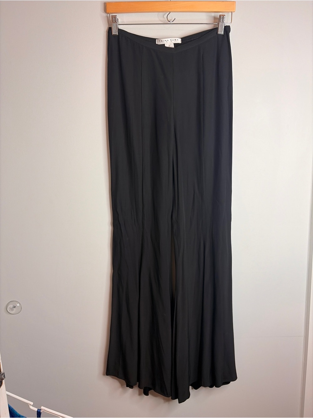 Trina Turk Flare Black Wide-Leg‎ Flowing Pants High Rise 0